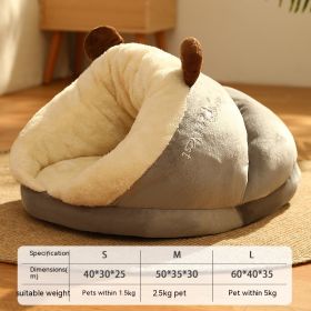 Pet Bed Winter Cat Dog Slippers Small Nest (Option: Gray Brown Bear-S)